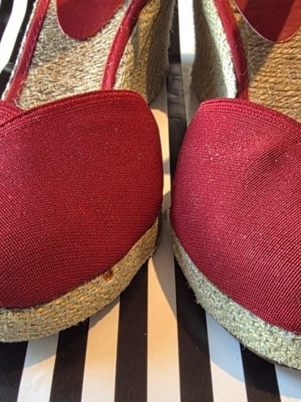 Lauren Ralph Lauren Red Espadrille Wedge Sandals with Elastic Strap - Picture 2 of 8